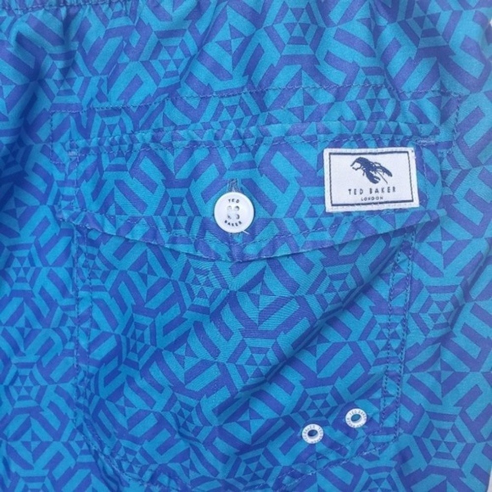 Ted Baker London Mens Blue Geometric Print Swim‎ Trunks Size 6 XXL Lobster - Picture 4 of 7